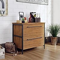 Sauder Iron City 31inW x 20inD Lateral 2-Drawer File Cabinet, Checked Oak