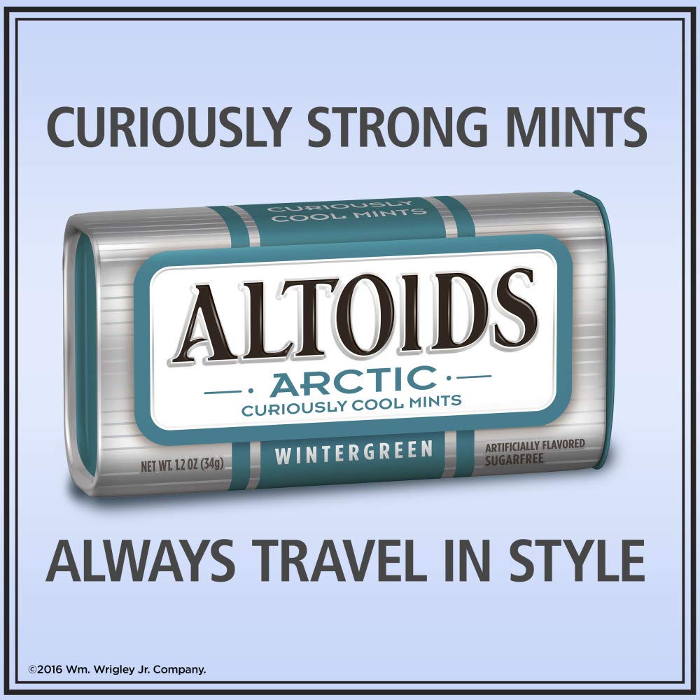 ALTOIDS Arctic Wintergreen Breath Mints Sugar Free Hard Candy Bulk, 1.2 oz Tin (8 Pack)