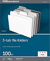 Office Depot® Brand File Folders, 1/3 Cut, Letter Size, Assorted Grayscale Colors, Box of 100 Folders