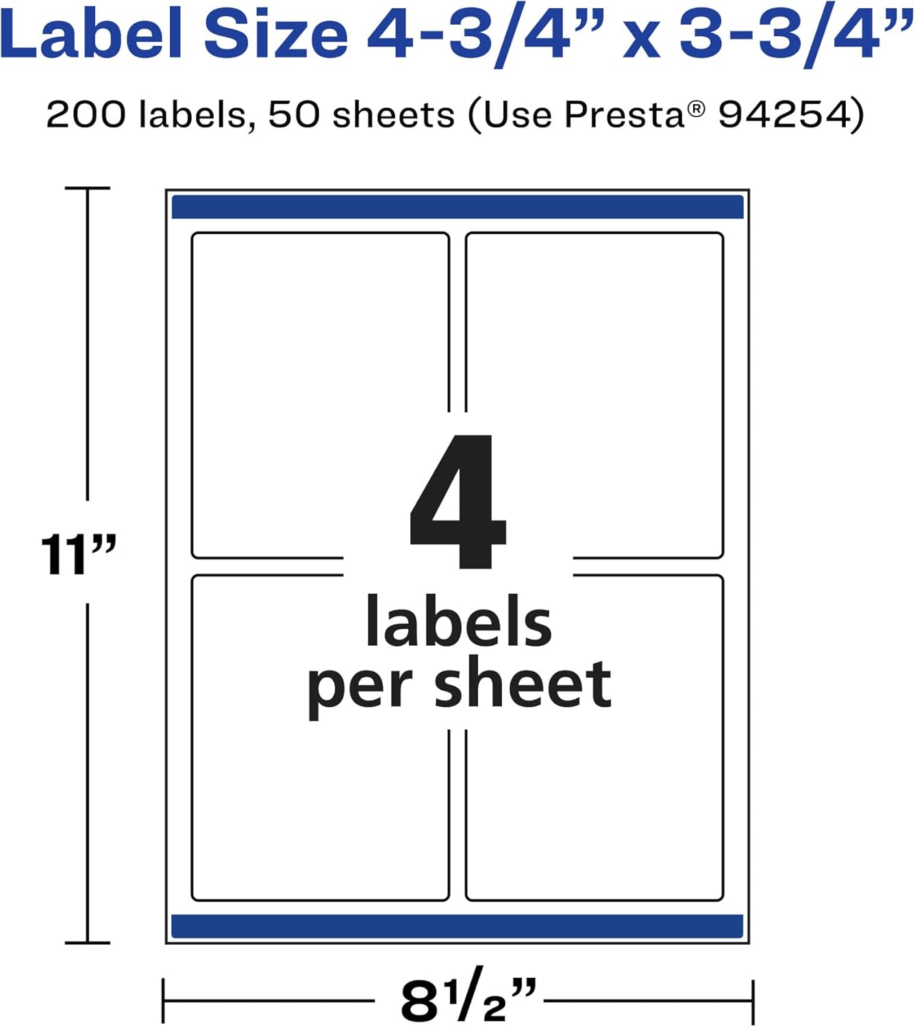 Avery Matte White Rectangle Labels, Sure Feed Technology, 4.75" x 3.75", 200 Labels