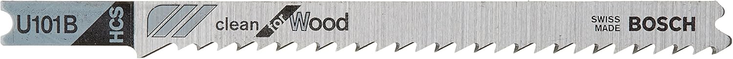 BOSCH U101B 5-Piece 4 In. 10 TPI Variable Pitch Clean for Wood U-shank Jig Saw Blades, Silver metallic