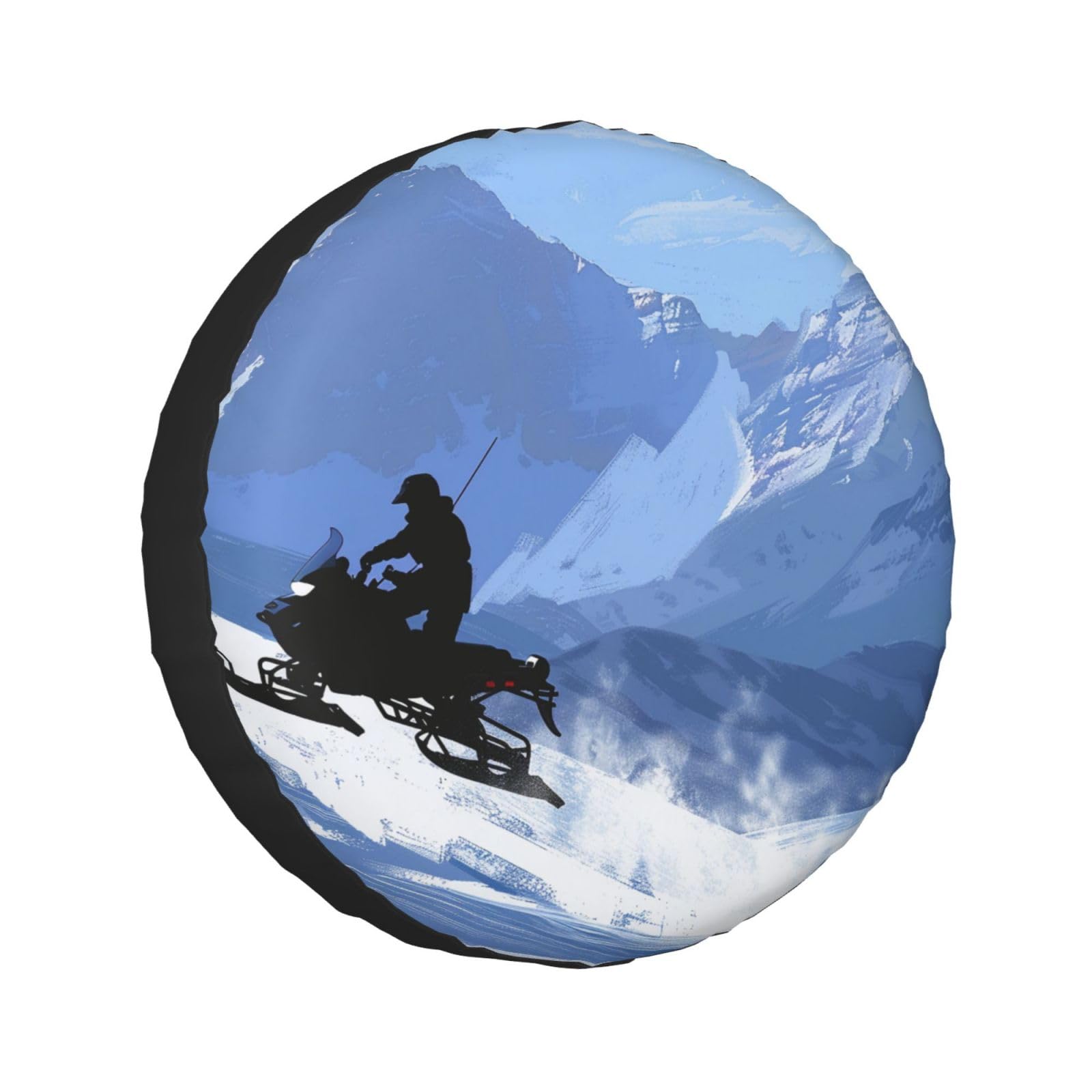 Snowmobile Printed Spare Tire Cover 17 Inch - Waterproof Wheel Covers Protectors - Universal Fit for Car, Trailer, Auto, SUV