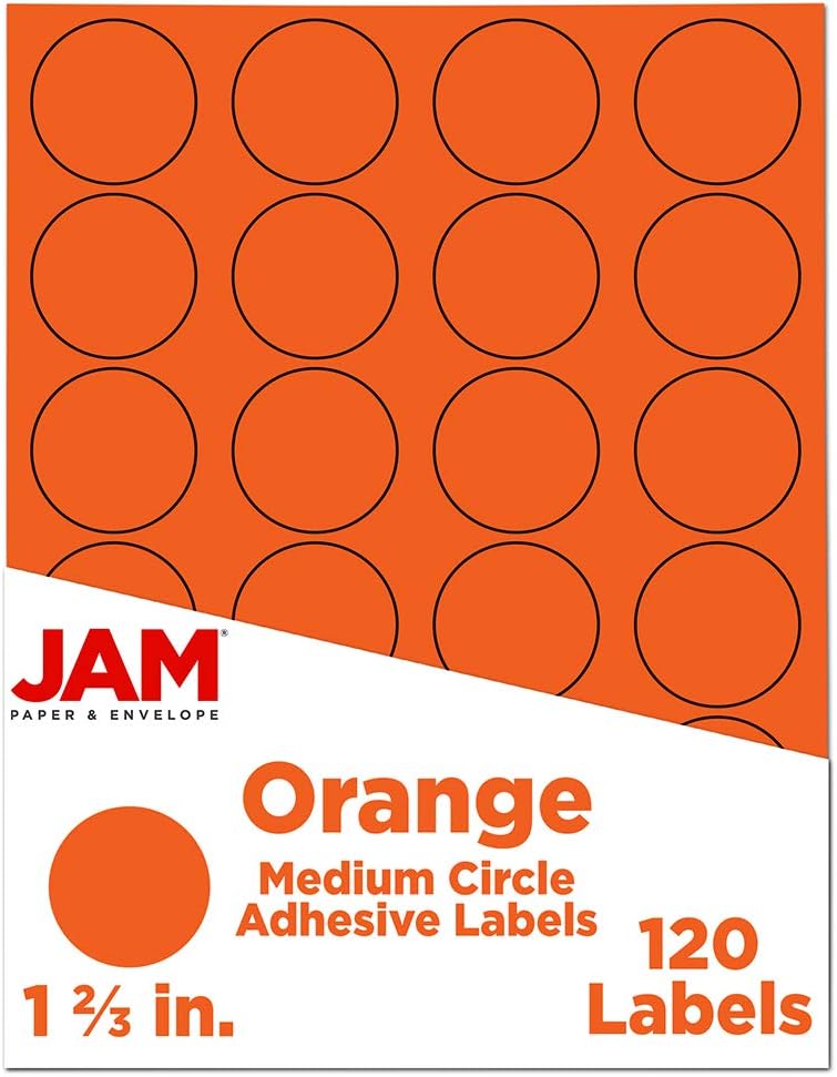 JAM PAPER Circle Label Sticker Seals - 1 2/3 Inch Diameter - 120 Round Labels/Pack