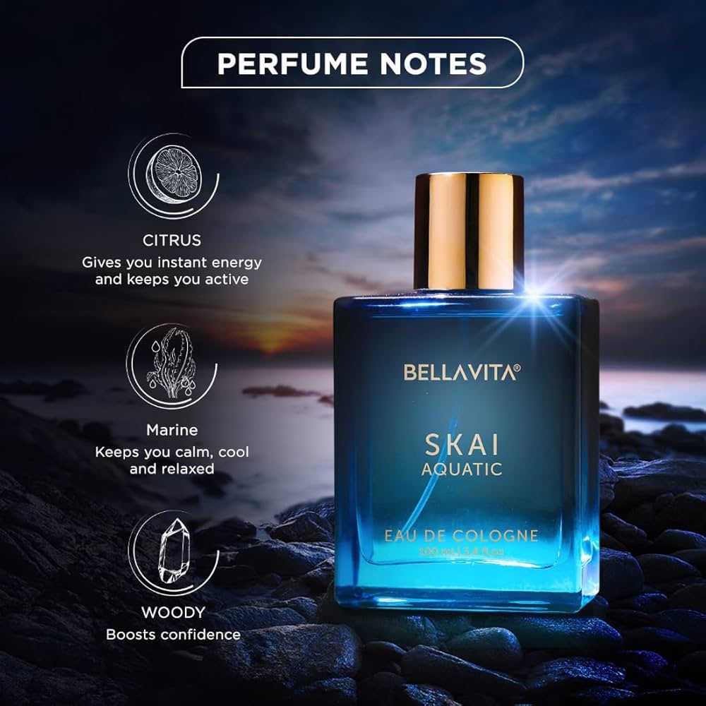 Bella Vita Luxury Skai Aquatic 100ml Unisex Eau De Cologne with Bergamot, Lavender & Patchouli | Premium, Long Lasting Woody Fragrance for Men & Women