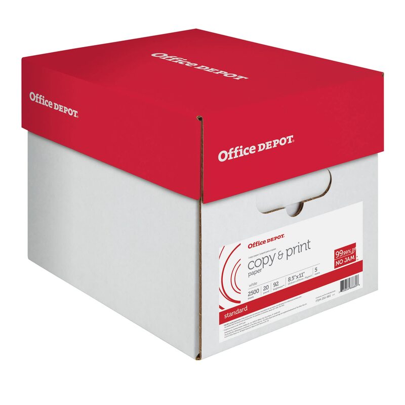 Office Depot Multi-Use Printer & Copy Paper, 5 Reams, White, Letter (8.5in x 11in), 2500 Sheets Per Case, 20 Lb