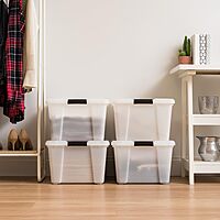 IRIS USA 45 Quart Plastic Storage Container Bin with Latching Lid, Pearl, 4 Pack