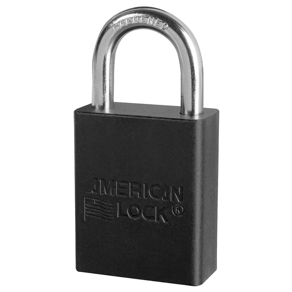Lockout Padlock: Keyed Different, Aluminum, 1" High, Steel Shackle, Black