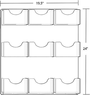 Azar Displays 9-Pocket Wall-Mount Bifold Brochure Holders, 24inH x 19-1/2inW x 1-3/4inD, Clear, Pack Of 2 Holders