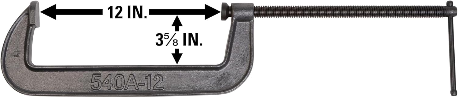 Wilton C-Clamp, 12" Opening, 3-5/8" Throat, 2850 Lbs. Clamping Force (Model 540A-12) 12 in. Pack of 1