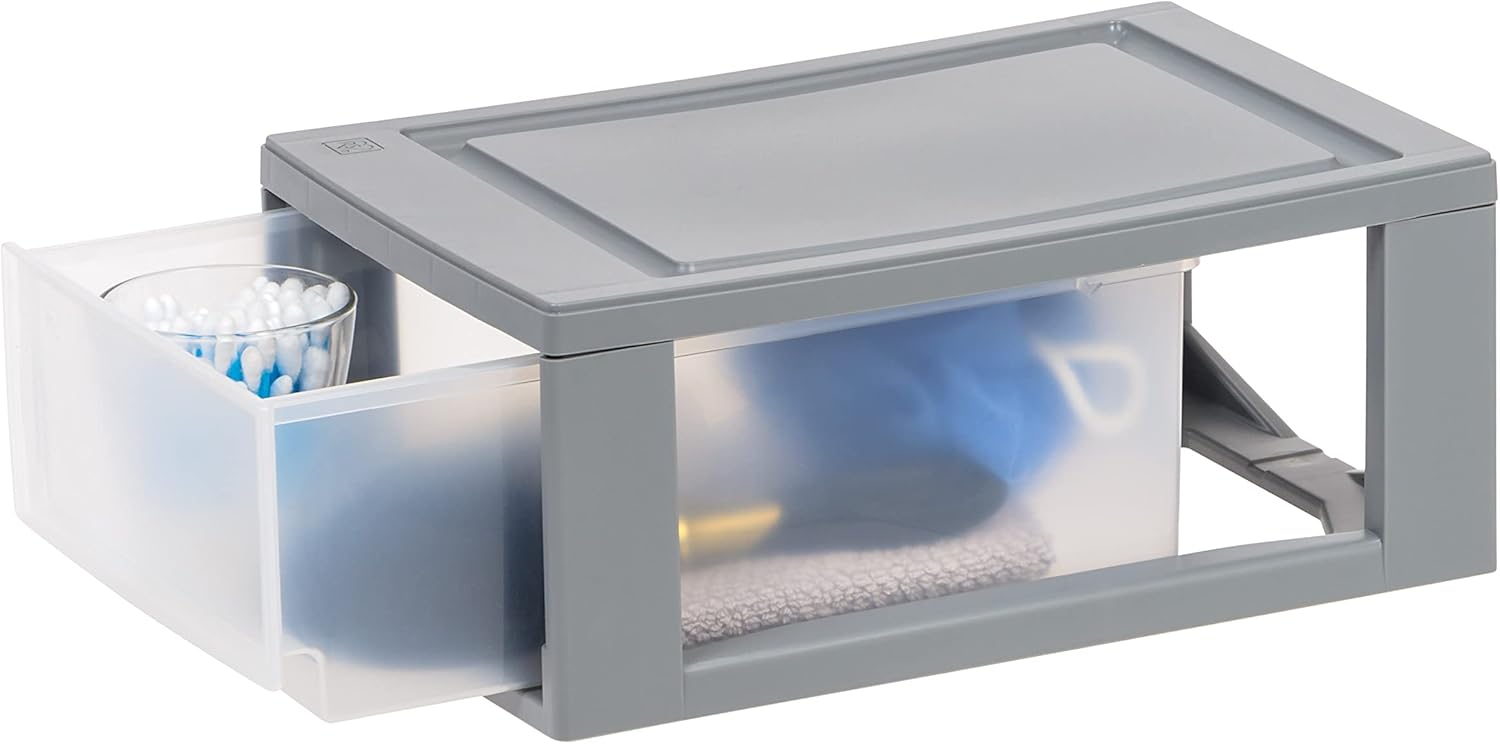 IRIS USA 5-Pack Stackable Storage Drawers, Gray, 13.13 x 8.50 x 5.38 in