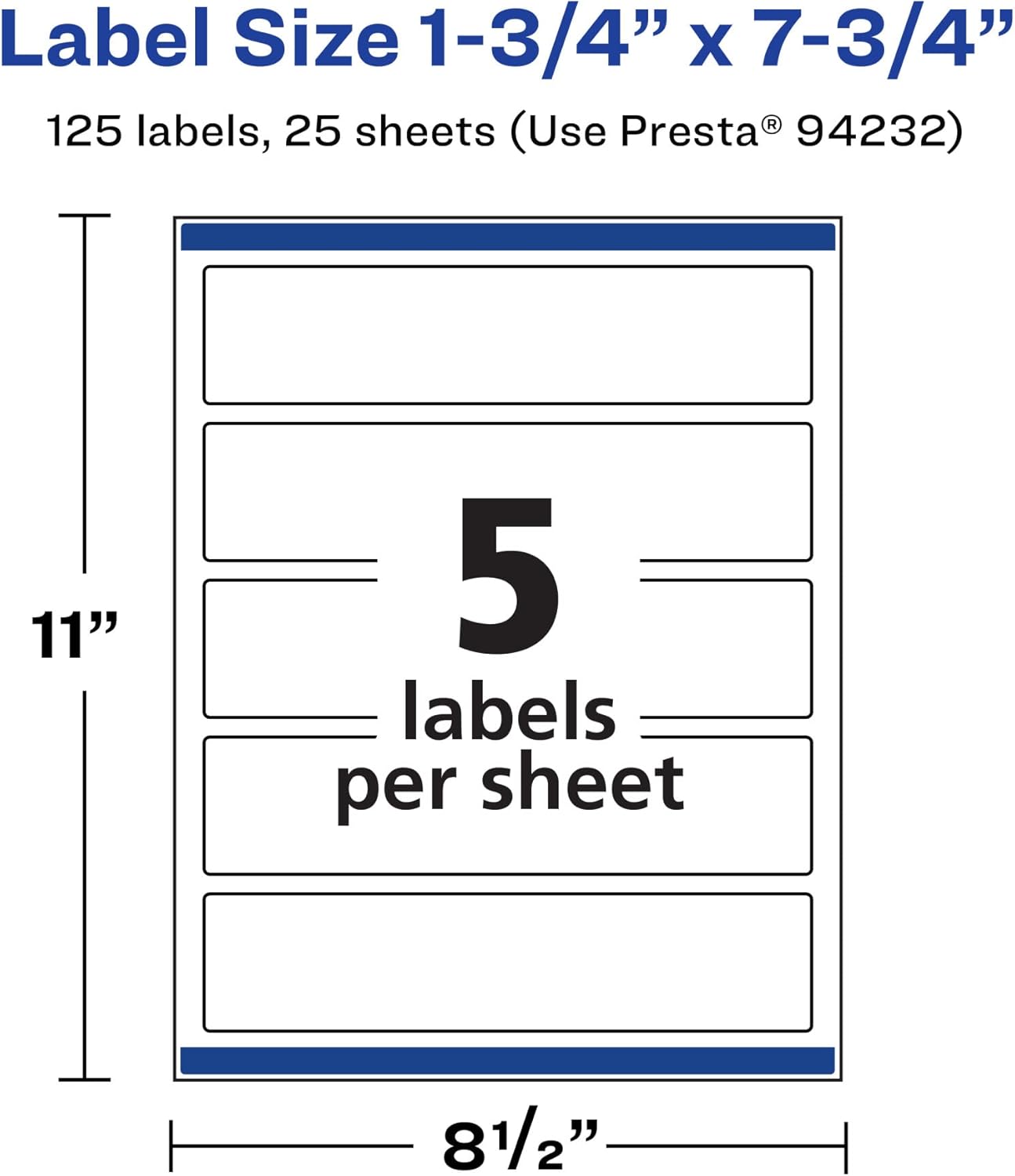 Avery Matte White Removable Rectangle Labels, Sure Feed Technology, Print-to-The-Edge, 1.75" x 7.75"