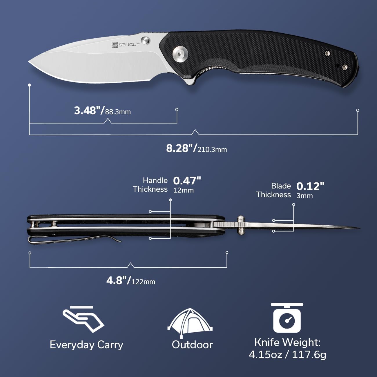 SENCUT Slashkin Folding Pocket Knife, Thumb-Stud & Flipper Opener