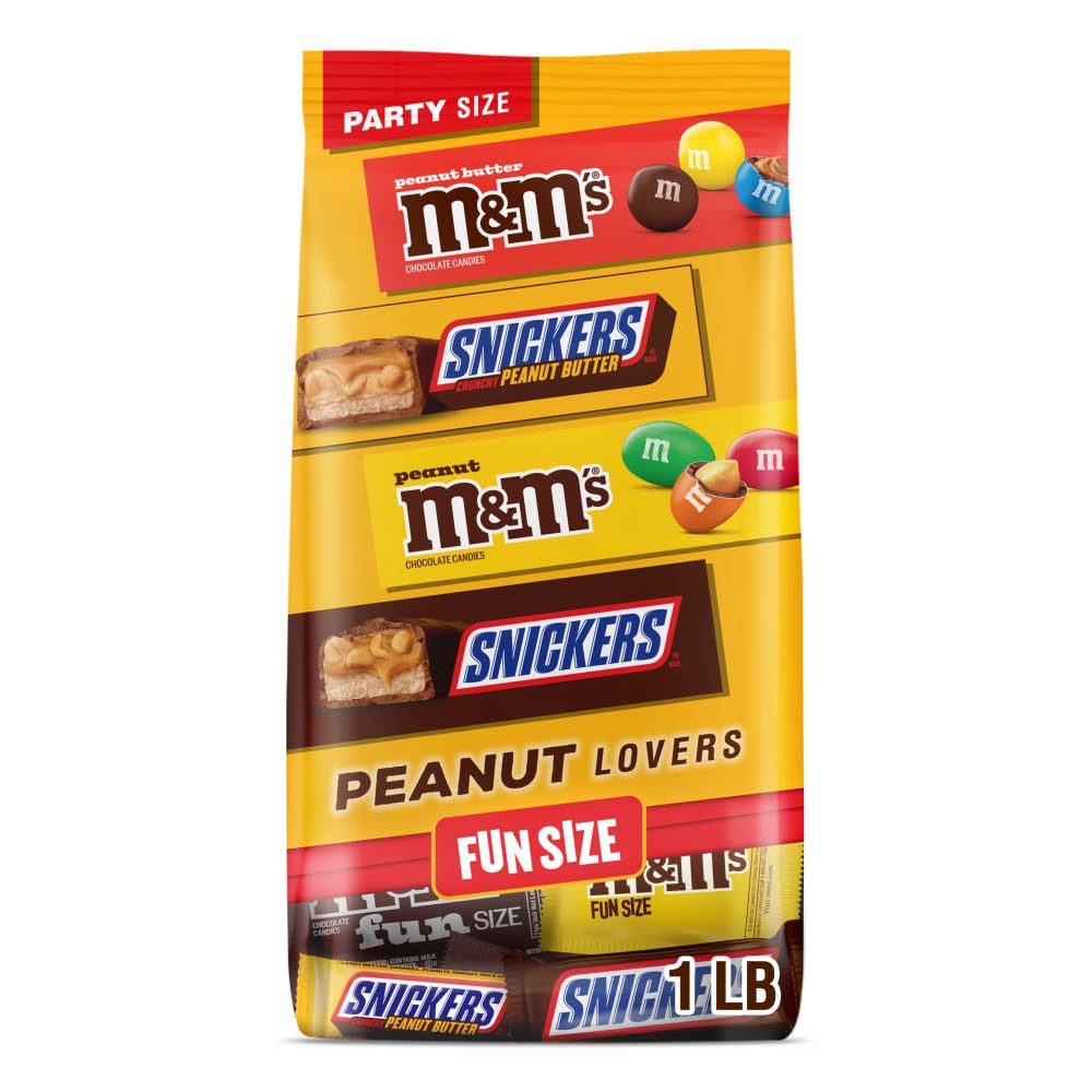 M&M'S Chocolate Candy and SNICKERS Fun Size Peanut and Peanut Butter Choclate Variety Assortment Candy Packs