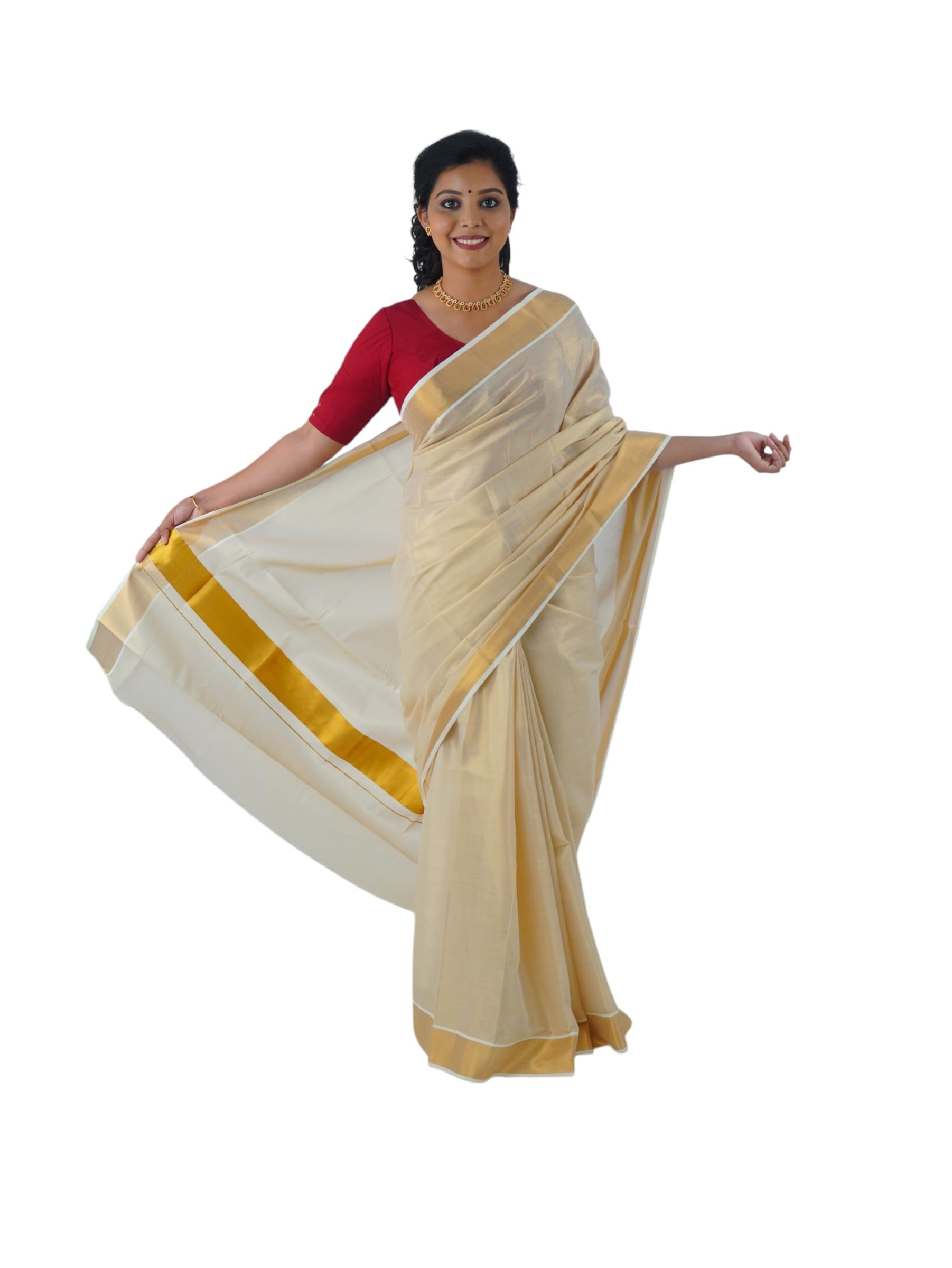 Kuthampully Kerala Saree |Traditional South Indian Sarees |Onam Cotton Kasavu Saree |Authentic South Cultural Sarees |Women's Plain Zari Kasavu |EKM-824 Pack -1 (Gold)