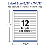 Avery Matte White Removable Rectangle Labels, Sure Feed Technology, Print-to-The-Edge, 5/8" x 7-1/2", 180 Removable Labels, Laser/Inkjet Printable 180 labels