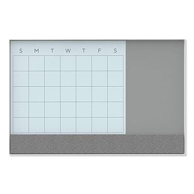 U Brands 3N1 Magnetic Glass Dry-Erase Monthly Calendar Board, White/Gray Surface, White Aluminum Frame
