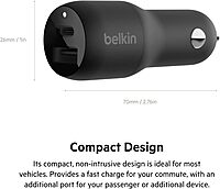 Belkin 37 Watt Dual USB Car Charger - Power Delivery 25W USB C Port & 12W USB A Port for PPS Charging Apple iPhone 14