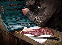 OUTDOOR EDGE Game-Pro 11-Piece Butcher Knife Set | Caping & Boning Knives, Deer Skinning Knife, Bone Saw, Game Shears, Sharpener & Rib Spreader in Hard-Side Case | Elite Elk & Deer Hunting Gear
