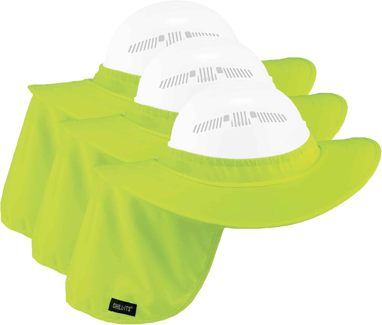 Ergodyne Chill-Its 6660 Attachable Hard Hat Brim with Neck Shade, Lime (Pack of 3)