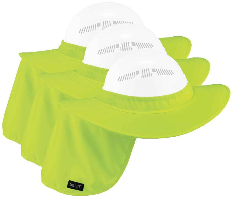 Ergodyne Chill-Its 6660 Attachable Hard Hat Brim with Neck Shade, Lime (Pack of 3)
