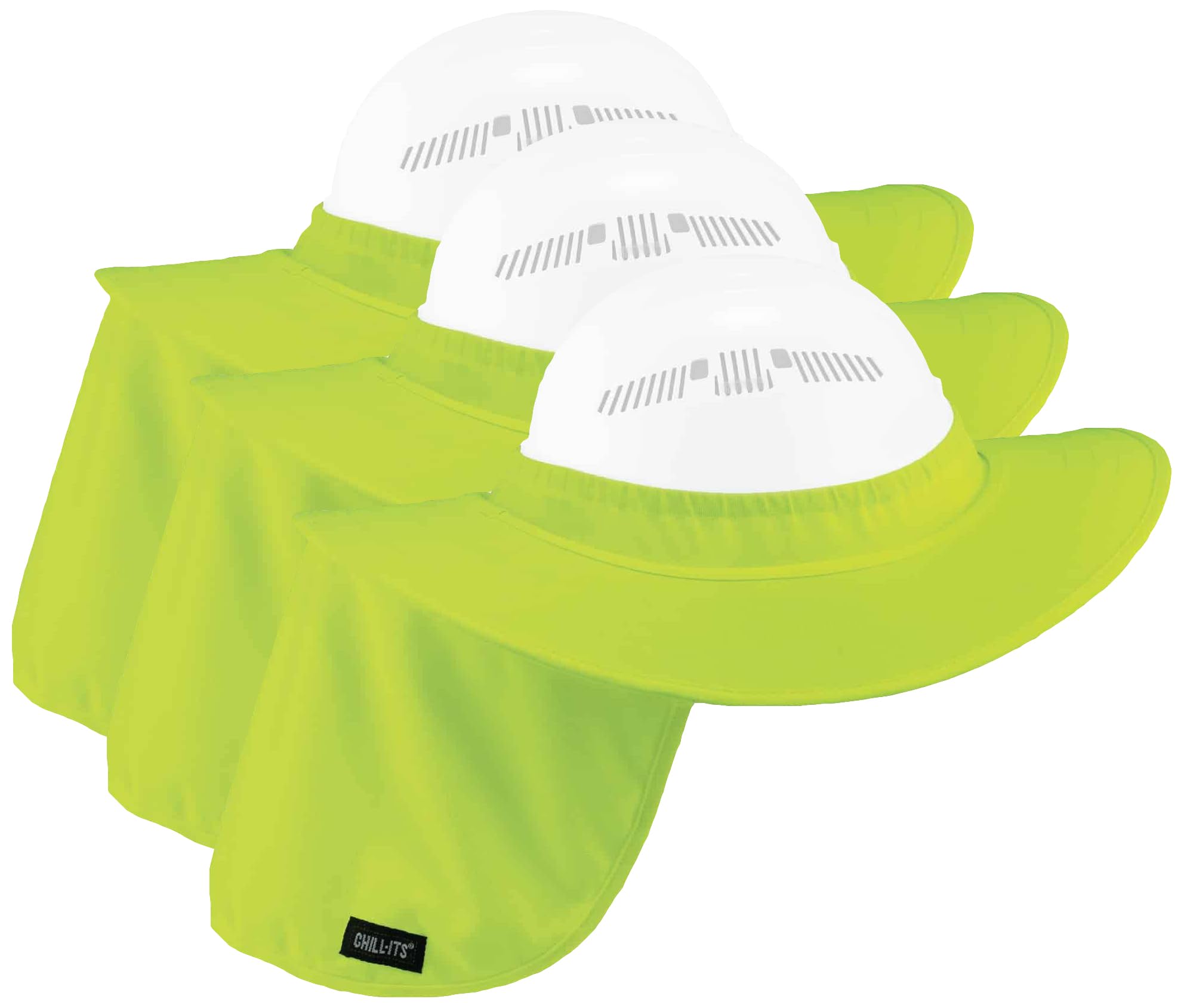 Ergodyne Chill-Its 6660 Attachable Hard Hat Brim with Neck Shade, Lime (Pack of 3)