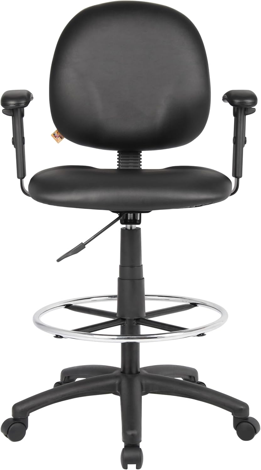 Boss Office Products B1691-CS Stand Up Caressoft Drafting Stool with Adjustable Arms in Black Black Vinyl Adjustable Arms
