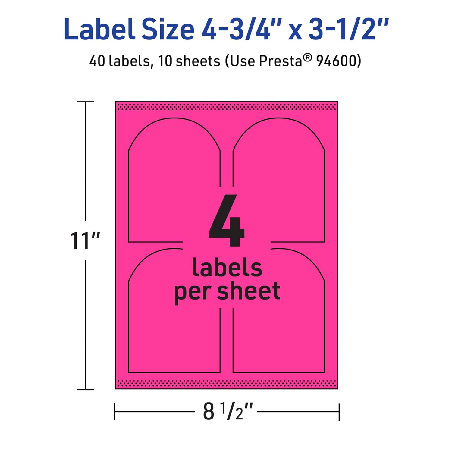 Avery Printable Arched Labels, Sure Feed Technology, 4.75" x 3.5", Neon Magenta
