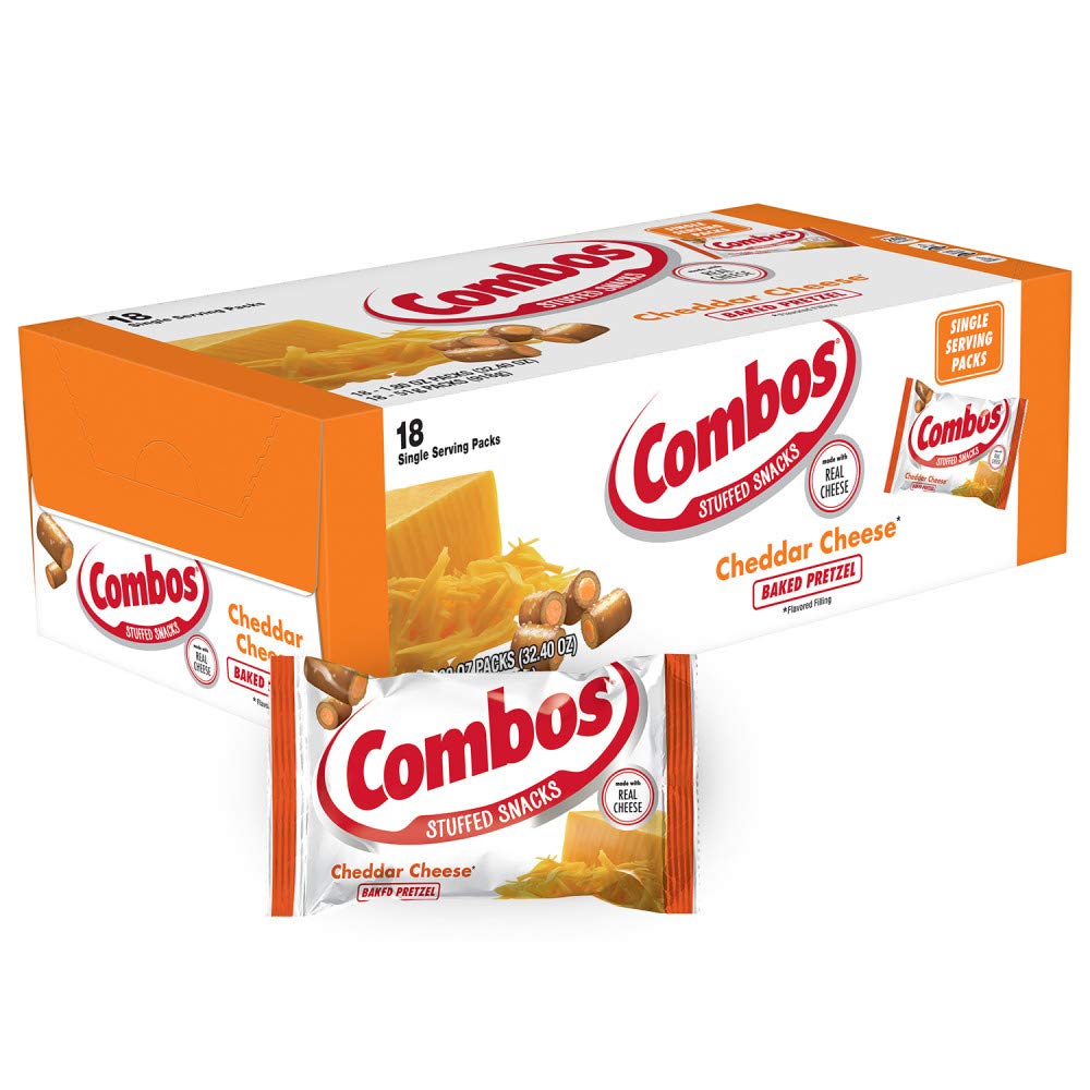 COMBOS Cheddar Cheese and Pretzels Snack Bags 1.8 Ounce, Pack of 18, Baked Pretzel and Cheese Snacks COMBOS Bulk Box Cheddar