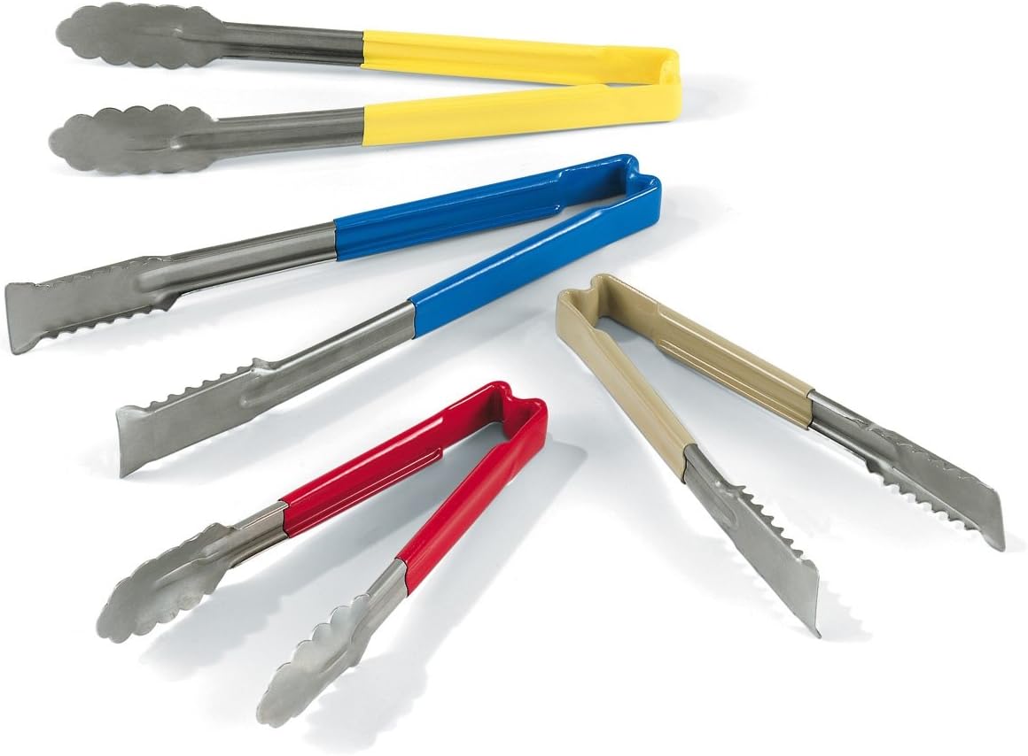 Jacob's Pride Color Coded Kool-Touch S/S Scalloped Tong, Blue, 9-1/2