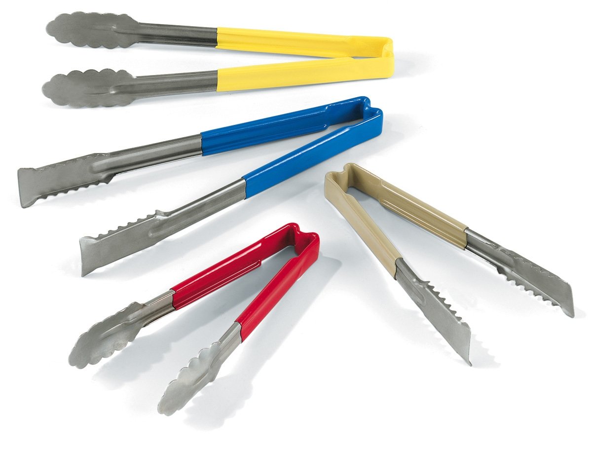 Jacob's Pride Color Coded Kool-Touch S/S Scalloped Tong, Blue, 9-1/2