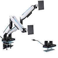 Mount-It! Heavy Duty Dual Monitor Arm up to 35 in. 44 lbs Screens, RGB Lights, 75x75 100x100 VESA Desk Mount for 2 Widescreen Curved Monitors 27 32 34 35 inches, Gas Spring, Clamp, Grommet, RGB Lights