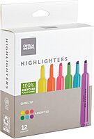 Office Depot Brand Chisel-Tip Highlighters, 100% Recycled Plastic Barrel, Assorted Fluorescent Colors, Pack Of 12