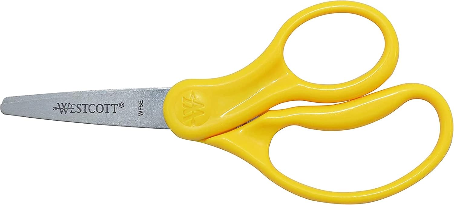 WESTCOTT 5-inch Pointed Kids Scissors, Molded Ambidextrous Handles, Stainless Steel