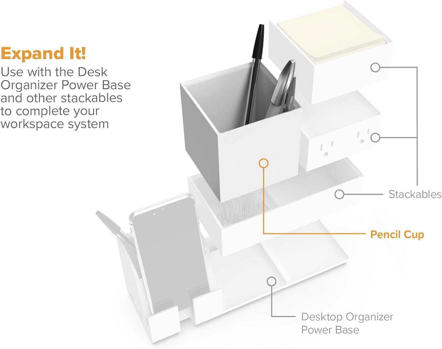 Bostitch Office Konnect Pencil Cup Desk Organizer, Pen Cup, White (Pack of 2) White 1 Count (Pack of 2) Pencil Cup