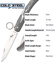 Cold Steel Kudu 4.25" 5Cr15MoV Steel Clip Point Razor-Sharp Blade 5.75" Zy-Ex Handle Everyday Carry Folding Knife w/Ring Lock