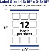 AVERY Glossy Clear Rectangle Labels, Sure Feed Technology, 1-13/16" x 2-3/16", Print-to-the-Edge, Laser/Inkjet Printable