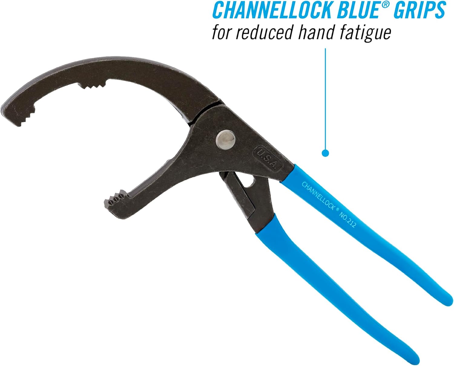 CHANNELLOCK 212 12-inch Oil Filter/PVC Pliers | Made in USA | 2.5 to 3.75-inch Jaw Capacity | Forged High Carbon Steel | Blue