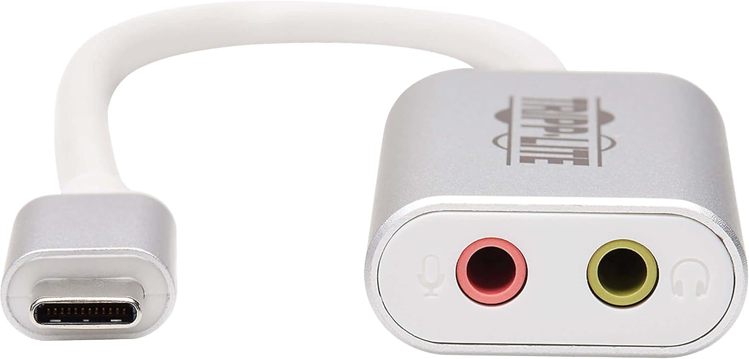 Tripp Lite USB C to 3.5mm Stero Audio Adapter for Microphone Headphones, Silver (U437-002)