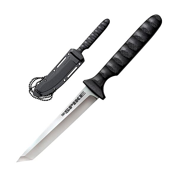 COLD STEEL Tanto Spike Durable Lightweight German 4116 Stainless Steel 4" Fixed Blade Tactical Outdoor Hunting Neck Knife, Textured Griv-Ex Handle, Secure-Ex Sheath