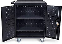 Luxor 32-Device Charging Cart With Timer, 38-1/4inH x 28-1/2inW x 21inD, Black