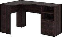 Sauder Beginnings 53inW Corner Desk with Drawer and Shelves, Cinnamon Cherry Finish