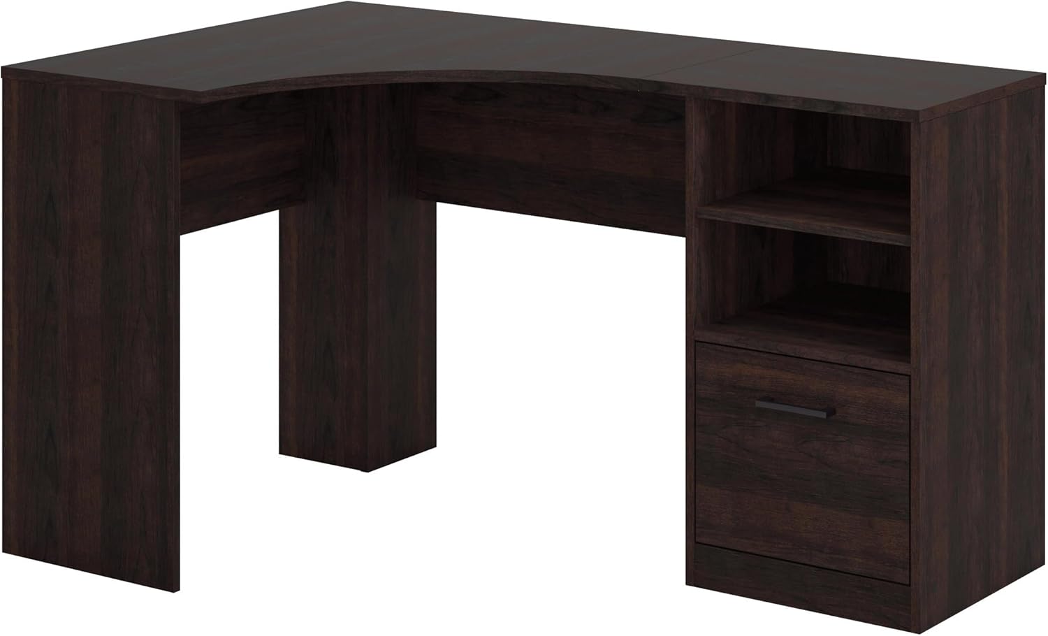 Sauder Beginnings 53inW Corner Desk with Drawer and Shelves, Cinnamon Cherry Finish