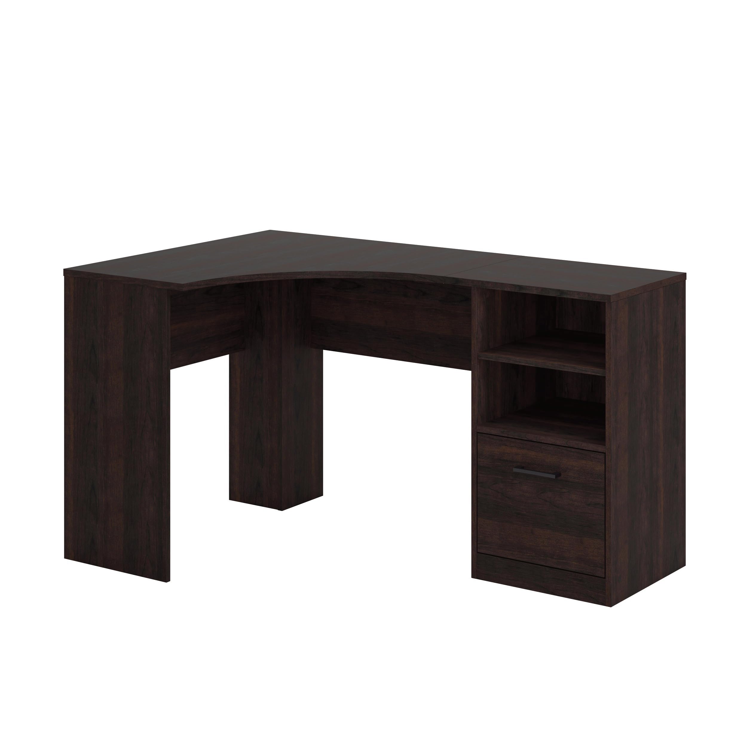 Sauder Beginnings 53inW Corner Desk with Drawer and Shelves, Cinnamon Cherry Finish