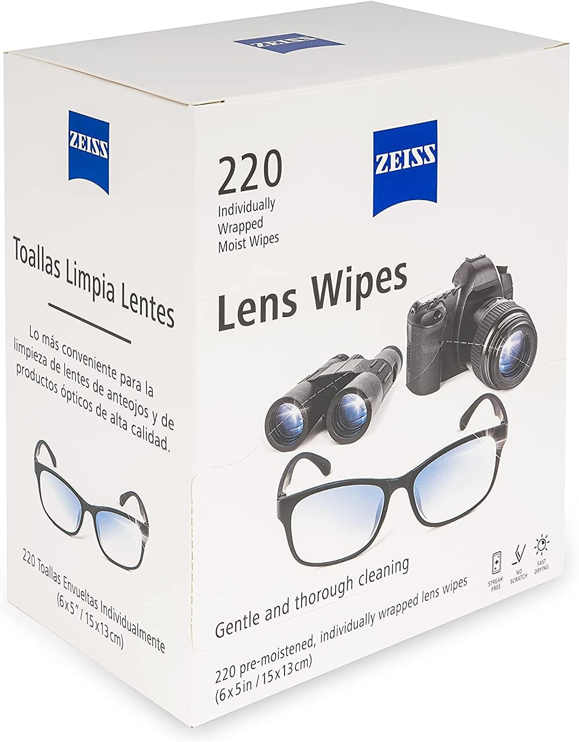 Zeiss Lens Wipes, White, 220 Count (Pack of 1)