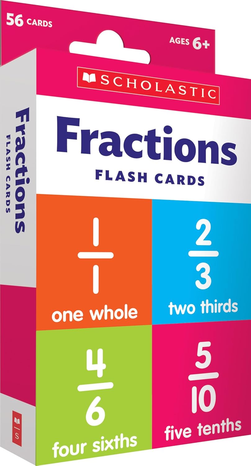 Scholastic Fractions Flash Cards, 6-5/16inH x 3-7/16inW, 2nd Grade, Pack Of 56 Cards