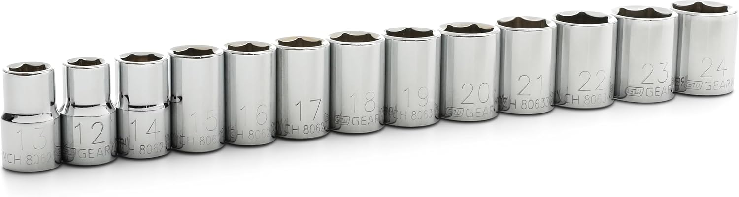 GEARWRENCH 13 Pc. 1/2" Drive 6 Pt. Standard Socket Set, Metric - 80702