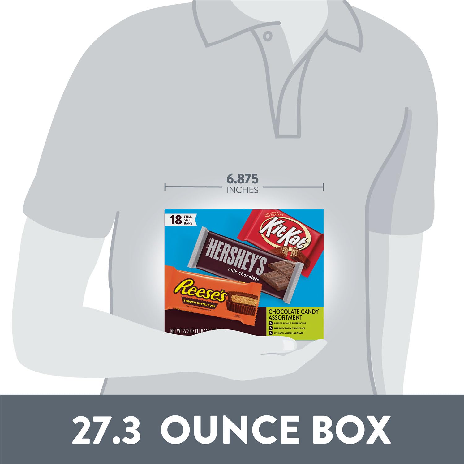 HERSHEY'S, KIT KAT and REESE'S Assorted Milk Chocolate Candy Variety Box, 27.3 oz (18 Count)