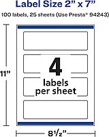 Avery Matte White Rectangle Labels, Sure Feed Technology, 2" x 7"