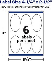 AVERY Matte White Removable Oval Labels, Sure Feed Technology, 4.25" x 2.5"