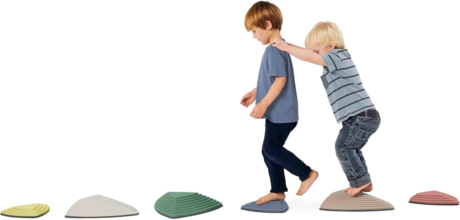 GONGE River Stones - Kids Play Stepping Stones for Balance and Coordination, Non-Slip, Stackable, Indoor/Outdoor, Set of 6